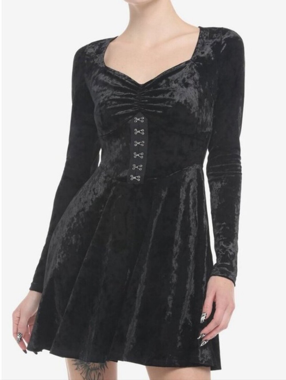Hot Topic Cosmic Aura Black Crushed Velvet Hook & Eye Mini Dress Goth Vamp 1